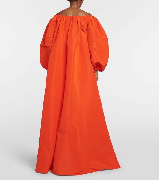 Puff-sleeve off-shoulder silk gown