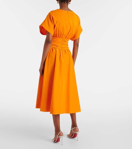 Gathered cotton-blend cocktail dress