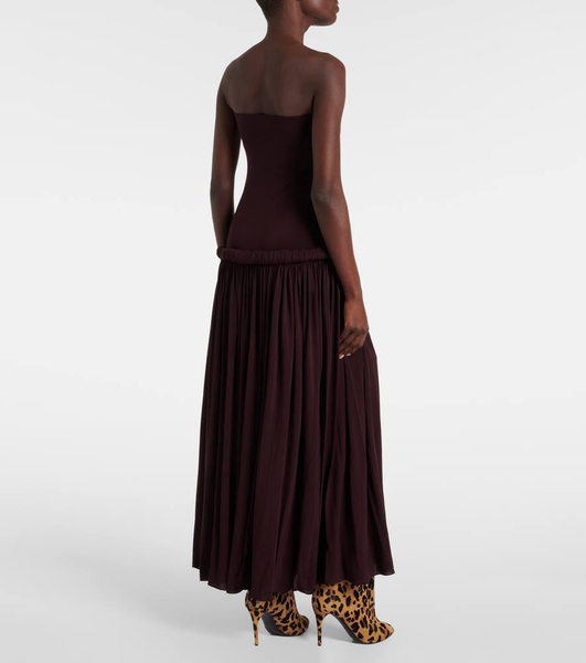 Strapless gathered jersey maxi dress