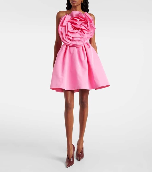 Floral-appliqué silk faille cocktail dress