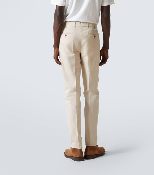 Mid-rise cotton-blend slim pants