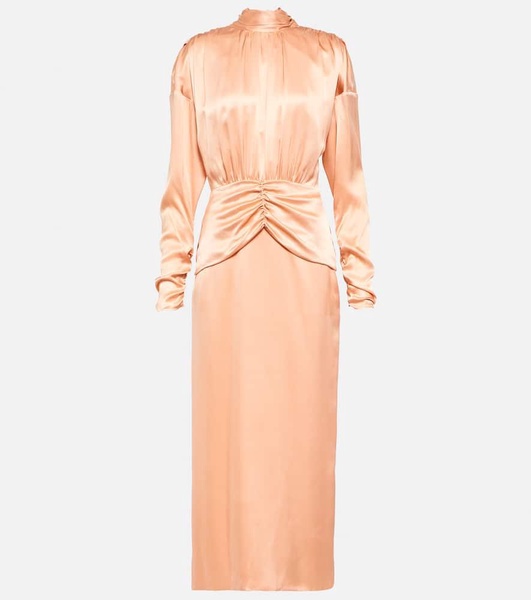 Tie-neck silk satin midi dress