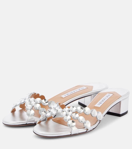 Crystal Mirage embellished leather mules