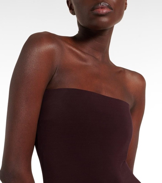 Strapless gathered jersey maxi dress