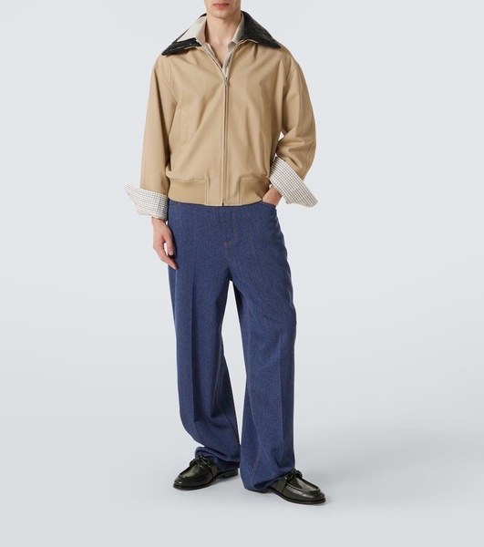 Intrecciato leather-trimmed twill blouson