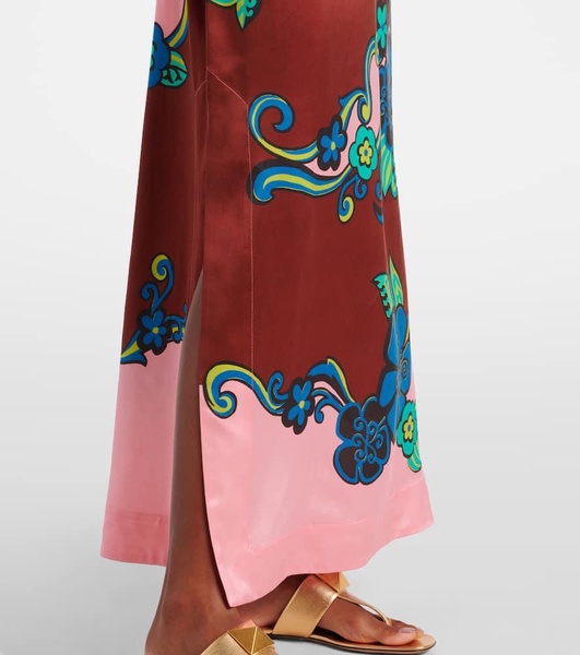 Printed silk satin maxi dress
