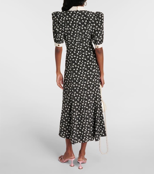 Bow-detail printed silk maxi dress