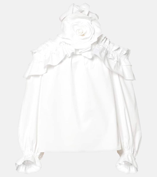 Floral halterneck cotton-blend top