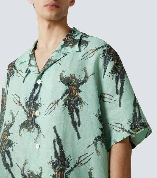 Printed linen bowling shirt