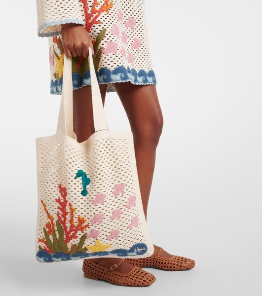 Splash appliqué crochet tote bag
