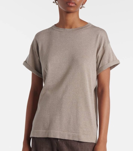Knitted cashmere and silk-blend T-shirt