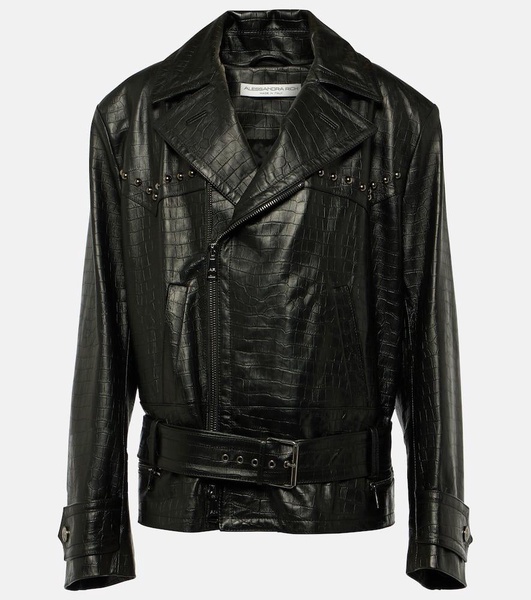 Studded leather biker jacket