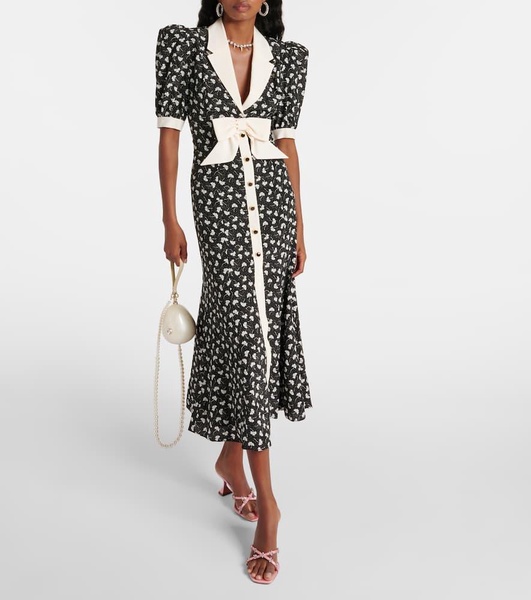 Bow-detail printed silk maxi dress