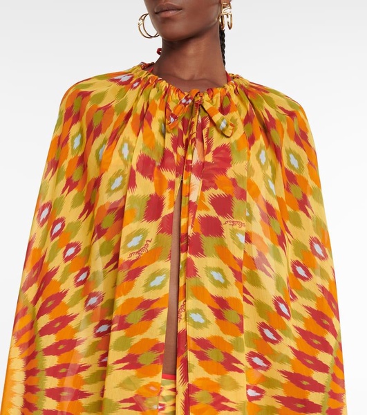 Printed cotton and silk beach cover-up