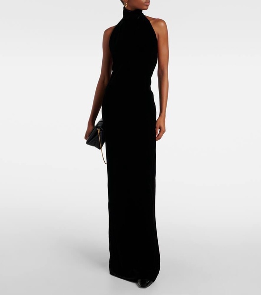 Armida embellished chain-detail velvet gown
