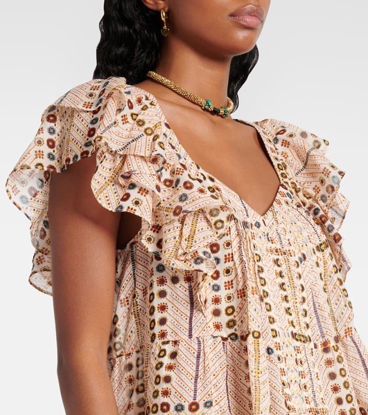 Madrana printed ruffled cotton blouse