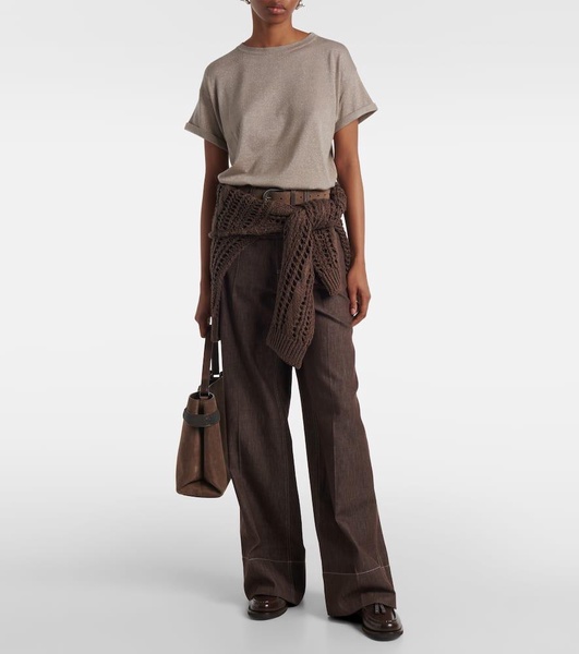 Knitted cashmere and silk-blend T-shirt