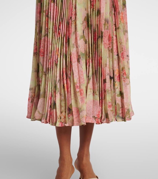 Floral plissé georgette midi dress