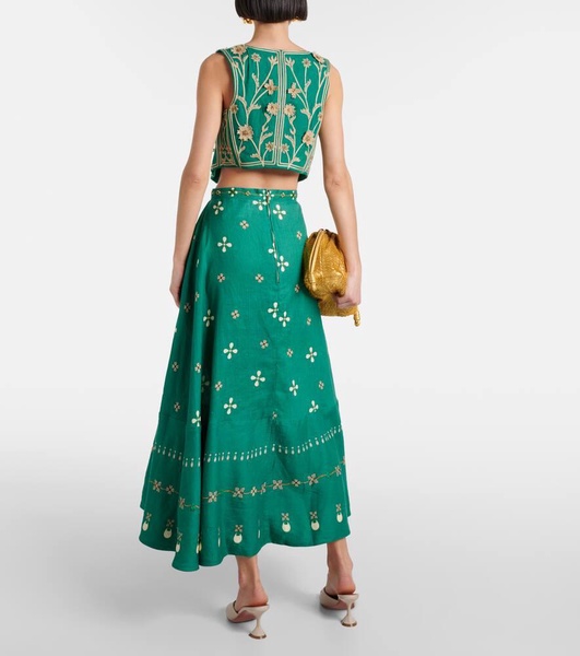 Bel Mar Esmeralda embroidered maxi skirt