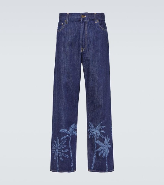 Jungle printed straight jeans