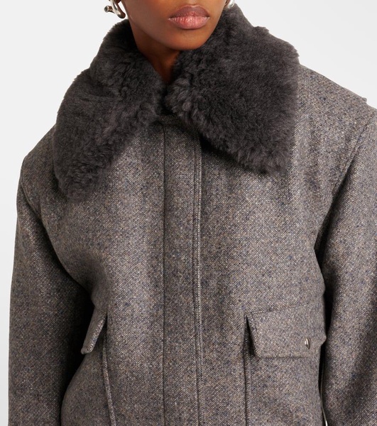 Faux fur-trimmed wool-blend jacket
