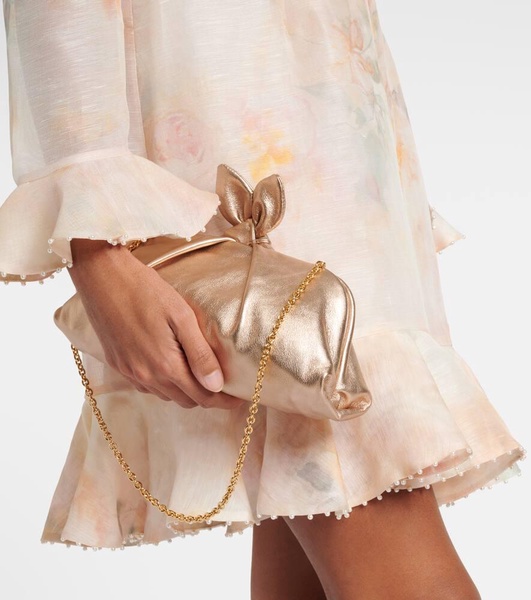 Bow Tie metallic leather clutch