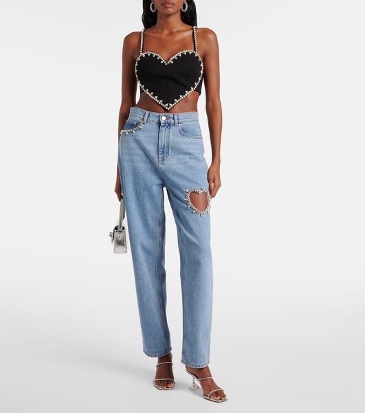 Heart crystal-embellished crop top