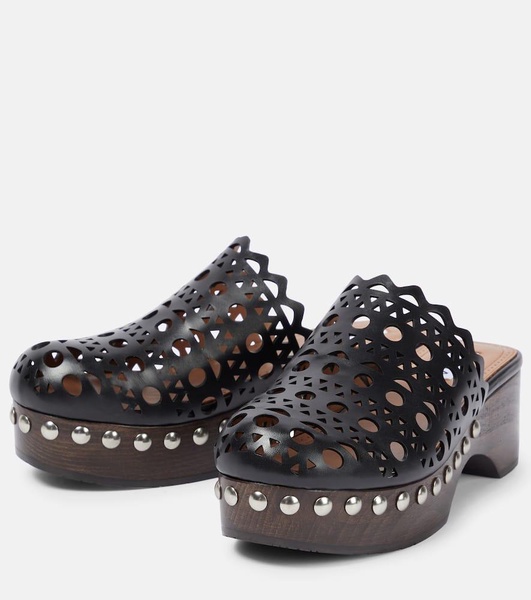 Laser-cut leather clogs