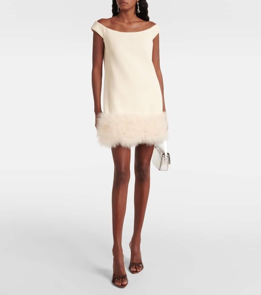 Feather-trimmed crêpe minidress