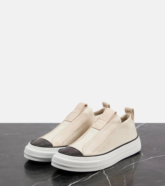 Suede-trimmed canvas sneakers