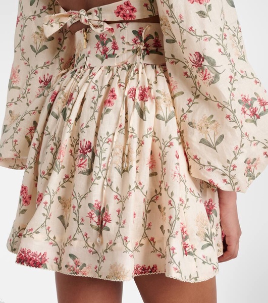 Floral linen miniskirt