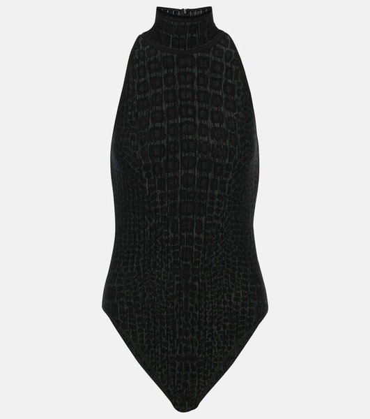 Croc-effect halterneck bodysuit