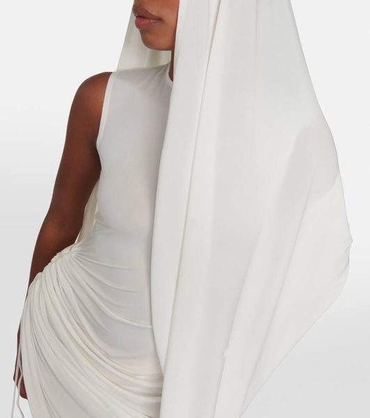 Asymmetric draped jersey minidress