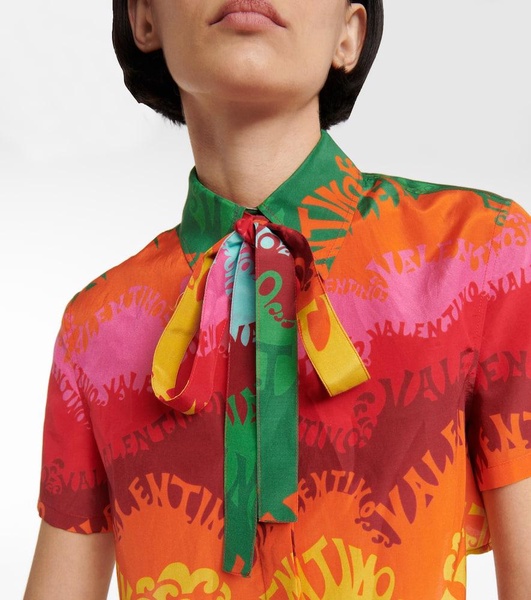 Printed silk and cotton crop top