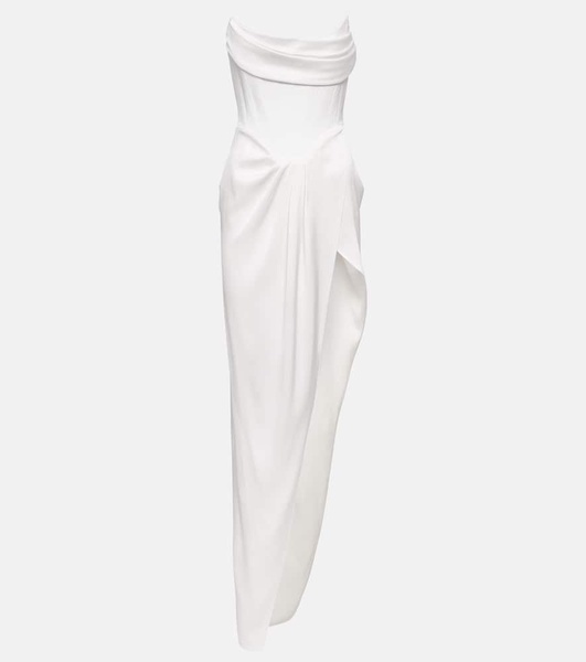 Bridal draped satin crêpe bustier gown