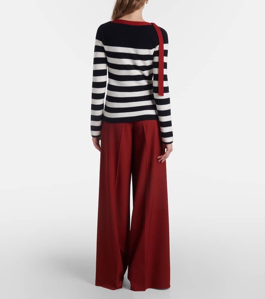 Bow-detail striped virgin wool sweater