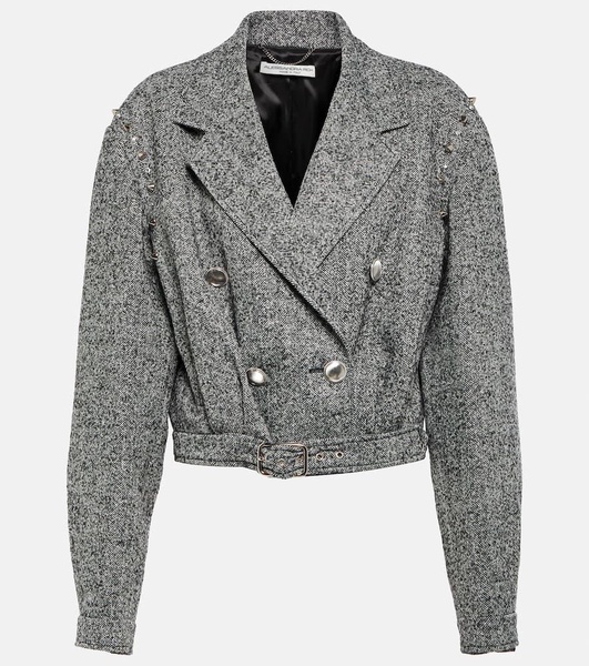 Herringbone cropped wool-blend jacket