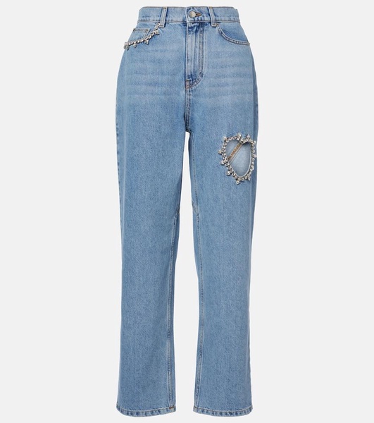 Crystal-embellished cutout straight jeans