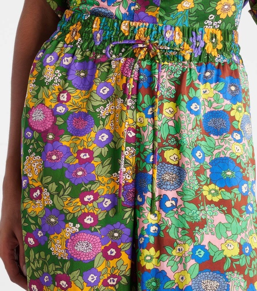 Printed silk satin wide-leg pants