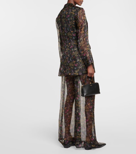 Jabot floral silk organza blouse