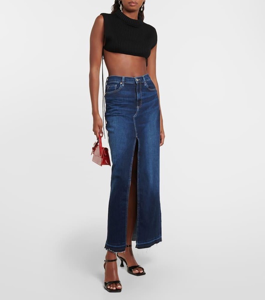 High-rise denim maxi skirt