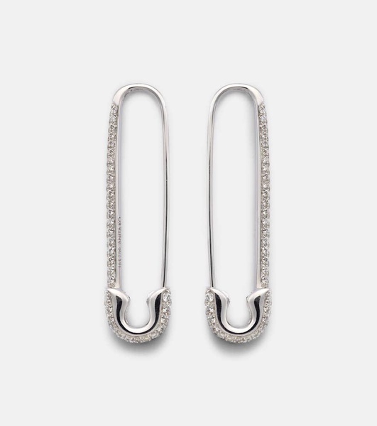 Extra Large Safety Pin 18kt white gold earrings with diamonds