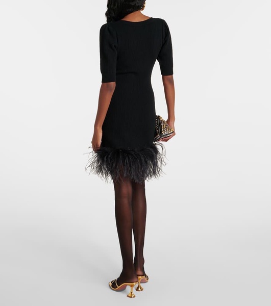 Feather-trimmed wool minidress