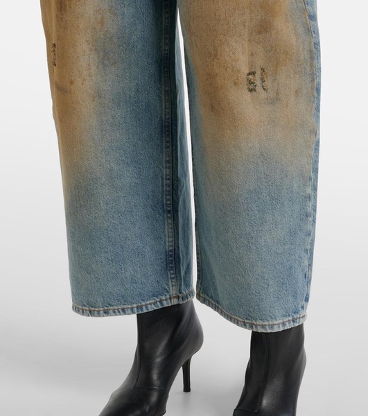 Penicillin distressed mid-rise wide-leg jeans