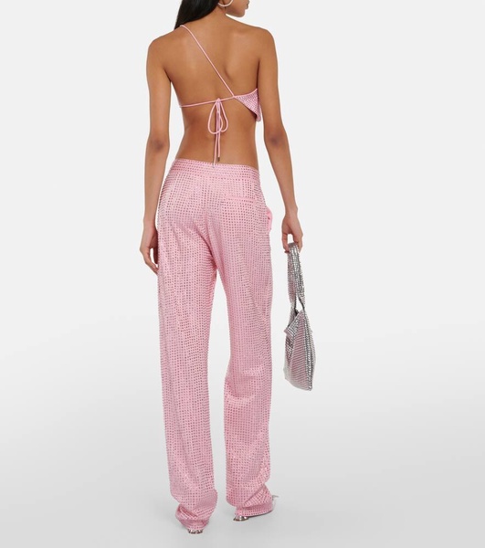 Asymmetric embellished jersey crop top