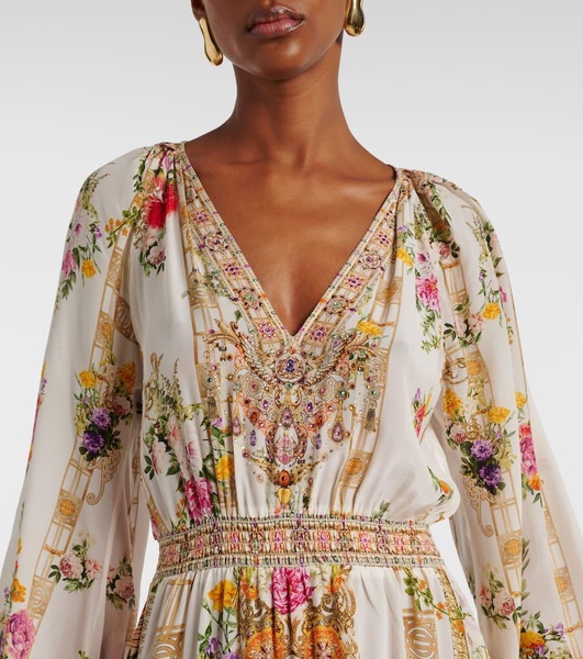 Floral shirred silk maxi dress