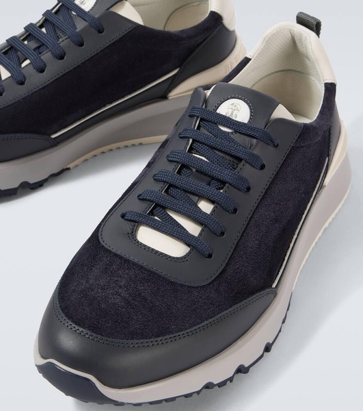 Leather-trimmed suede sneakers