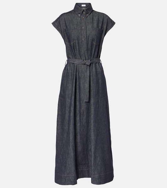 Belted denim maxi dress 
