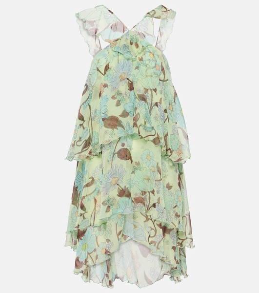 Tiered printed silk minidress