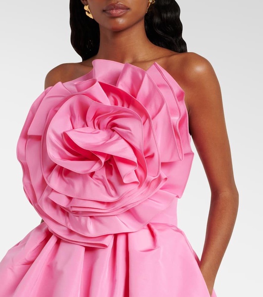 Floral-appliqué silk faille cocktail dress